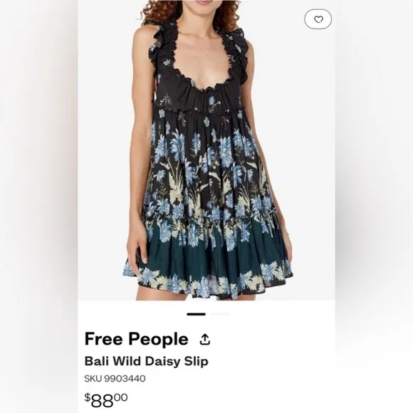 NWOT Free People Bali Wild Daisy Slip Dress in color Black Combo Medium