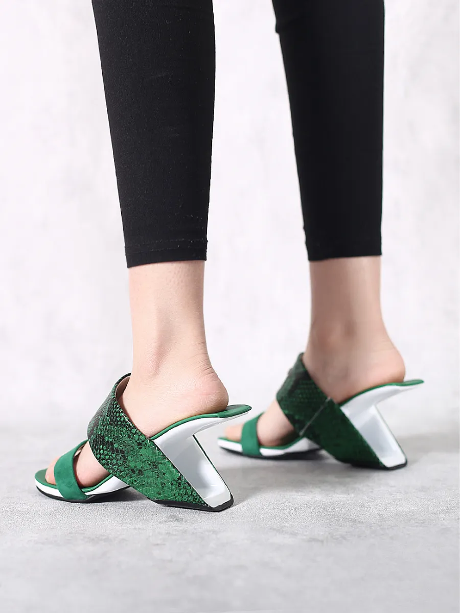 Open-Heel Leather Slide- Emerald Green