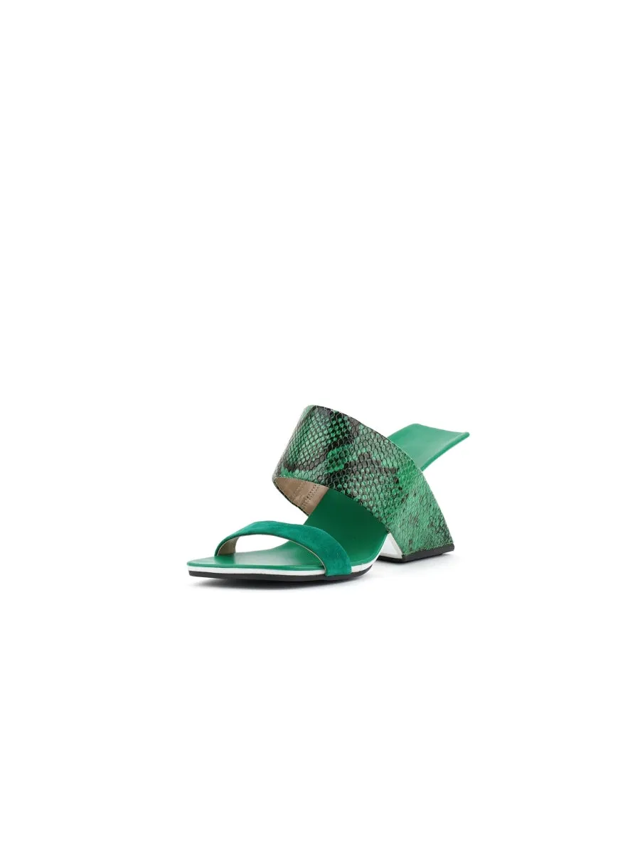 Open-Heel Leather Slide- Emerald Green