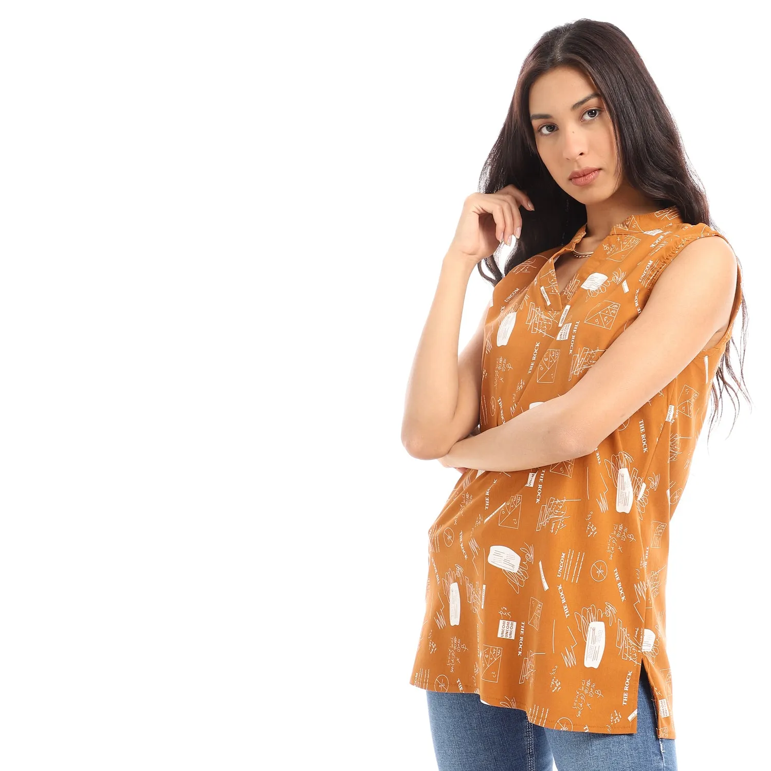 open_v_neck_patterned_sleveless_blouse_-_mustard