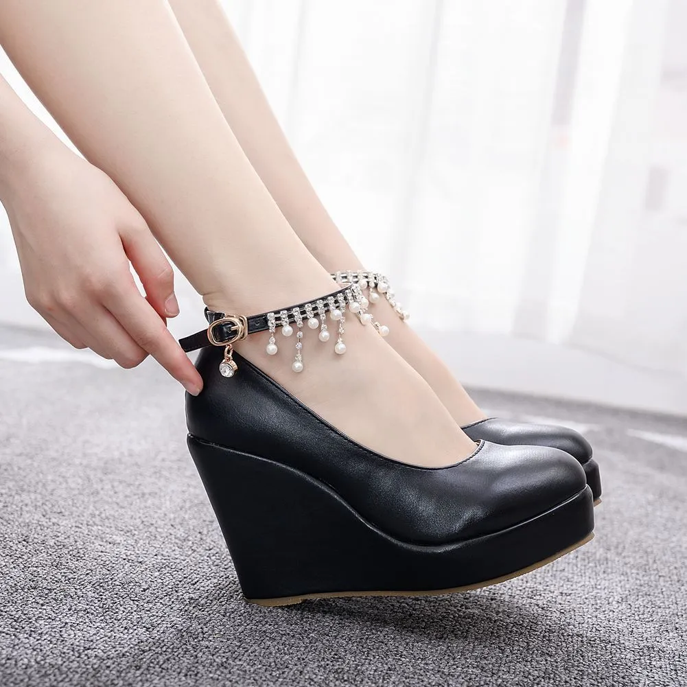 Pearl Beaded Tassel High Heel Shoes