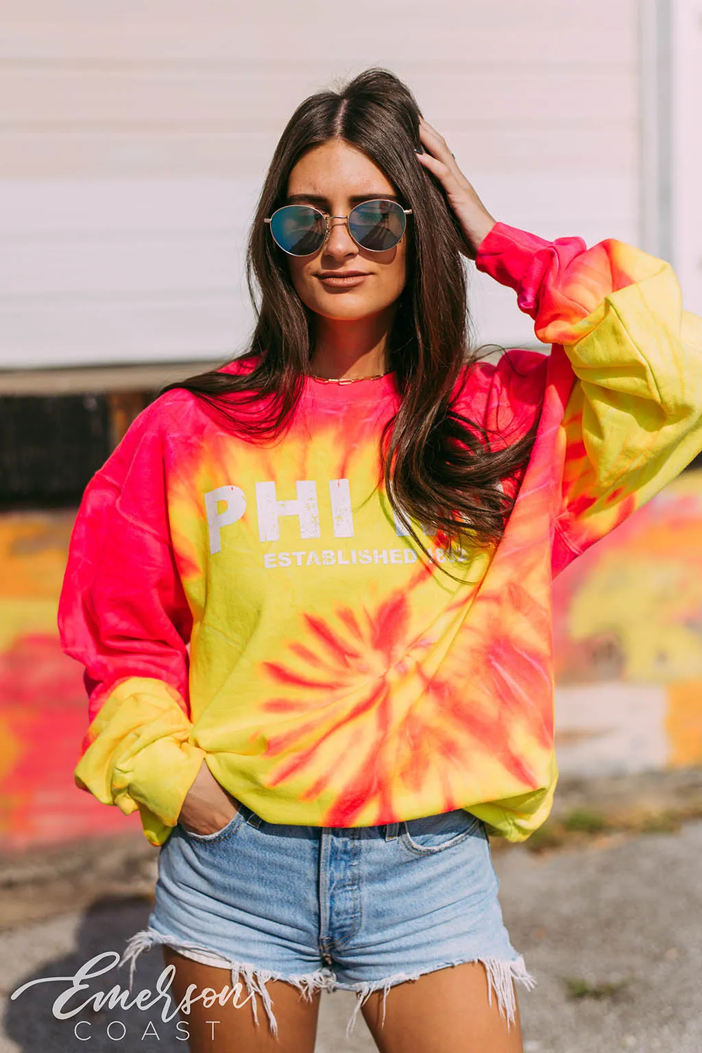 Phi Mu Neon Tie Dye Sweatshirt