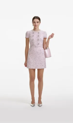 Pink Boucle Pearl Mini Dress