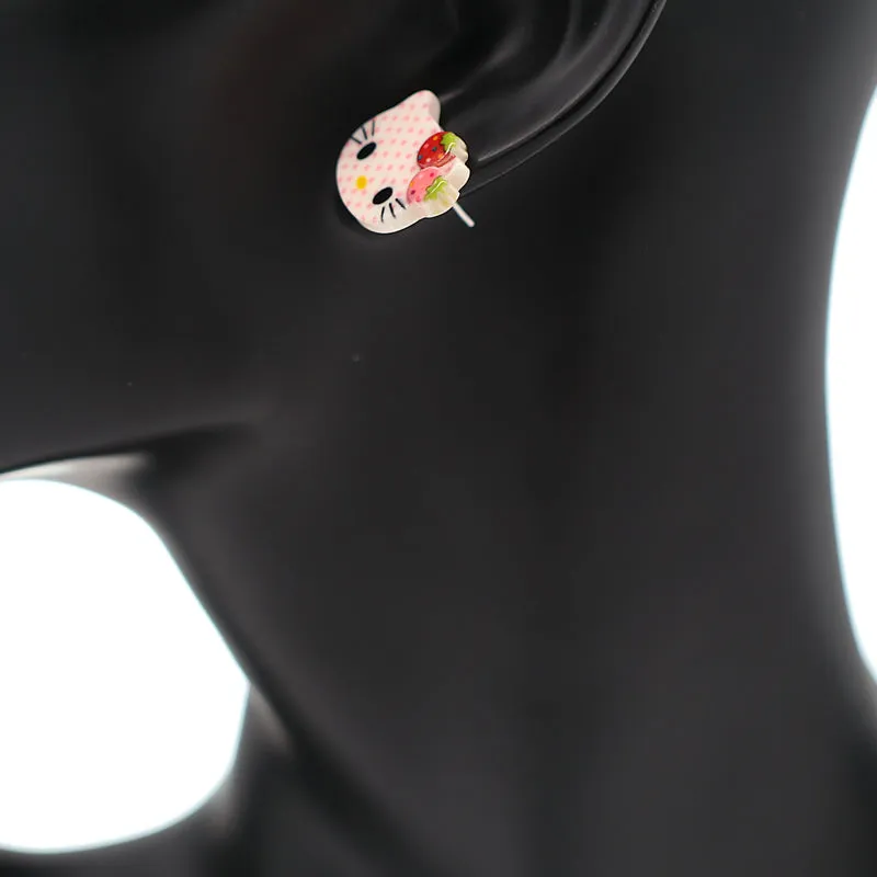 Pink White Hello Kitty Polka Dot Post Earrings