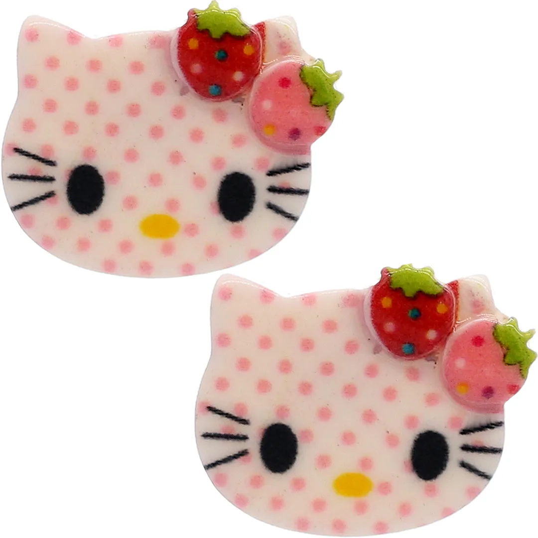 Pink White Hello Kitty Polka Dot Post Earrings