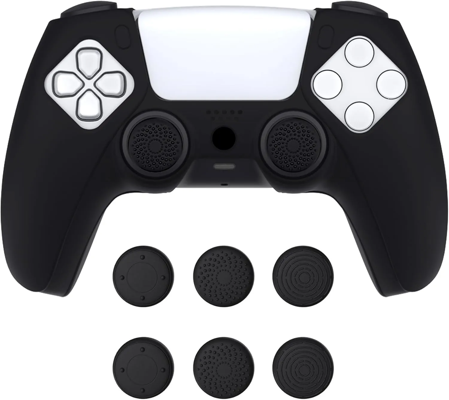 PlayVital Pure Series - Dockable Model - Anti-Slip Silicone Cover Skin for PS5 Controllers, Soft Rubber Grip Case - Compatible with Charging Stations - Thumb Grip Caps included - Black