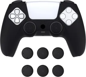 PlayVital Pure Series - Dockable Model - Anti-Slip Silicone Cover Skin for PS5 Controllers, Soft Rubber Grip Case - Compatible with Charging Stations - Thumb Grip Caps included - Black