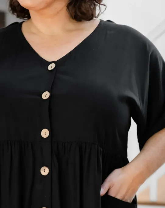 Pocket Baby Doll Dress - Black