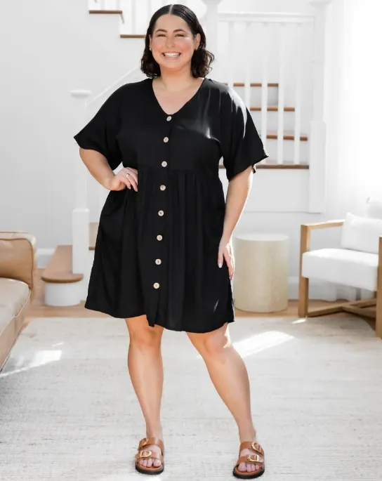Pocket Baby Doll Dress - Black