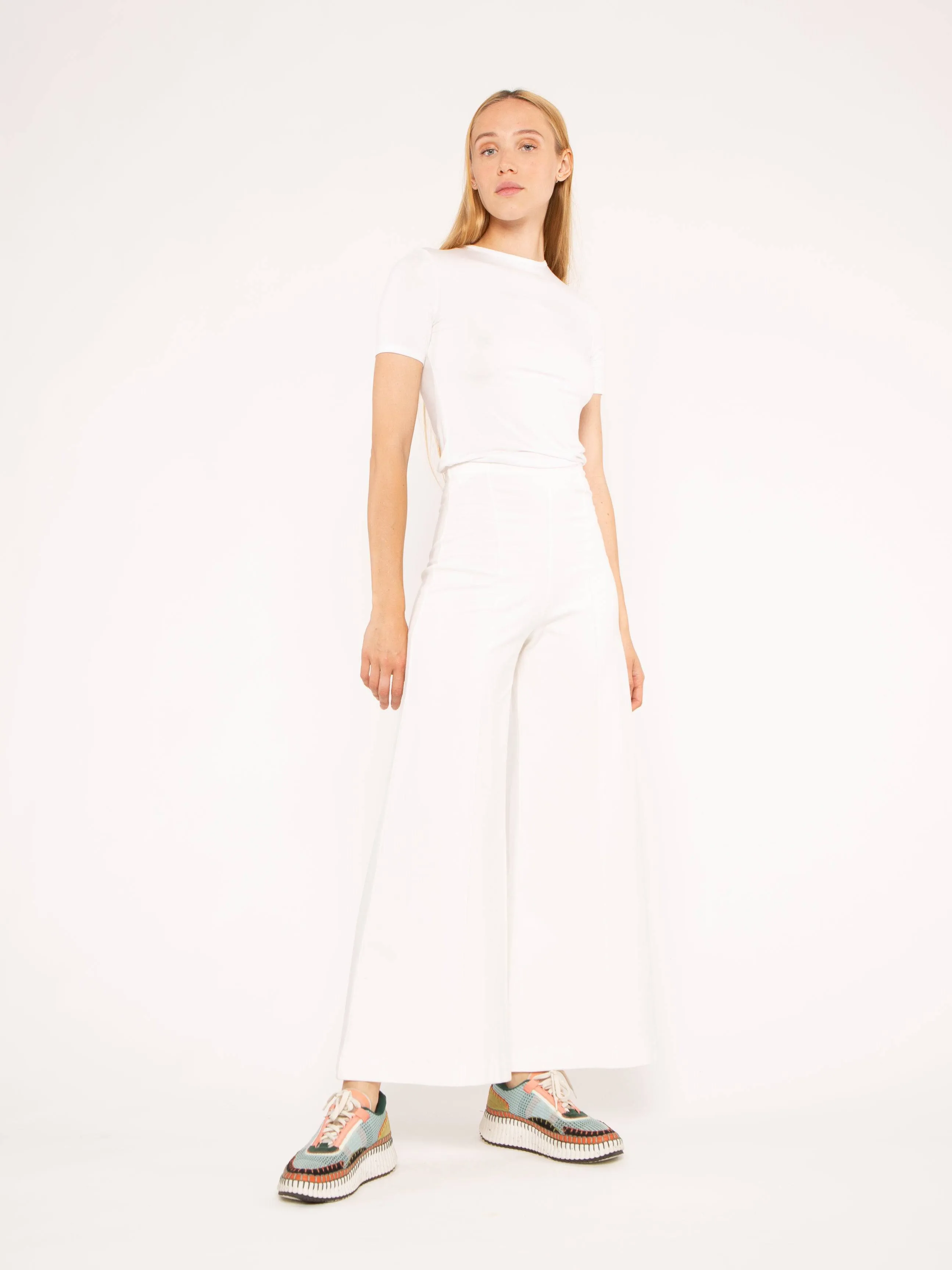 ponte knit wide leg pant-cropped,