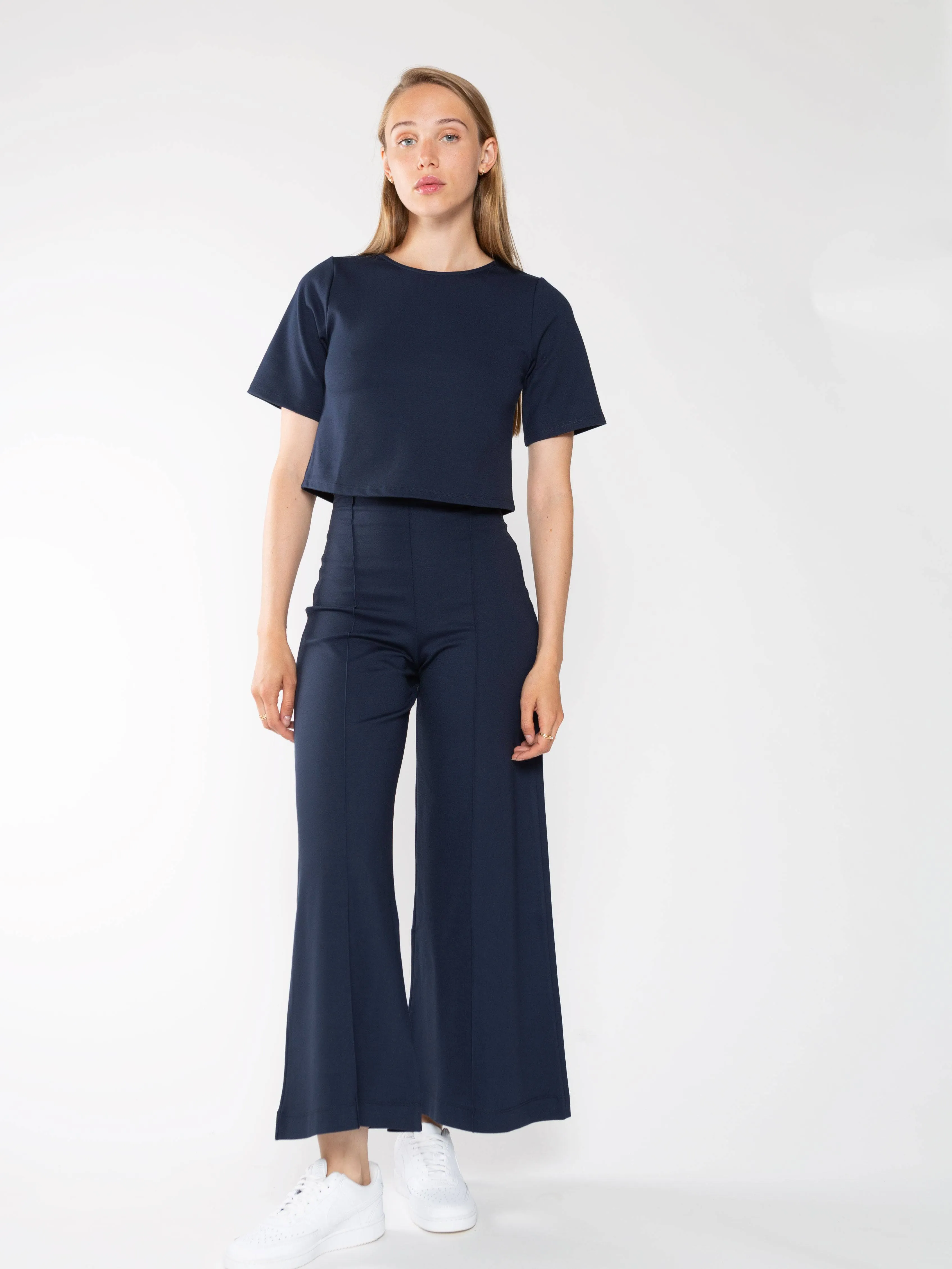 ponte knit wide leg pant-cropped,
