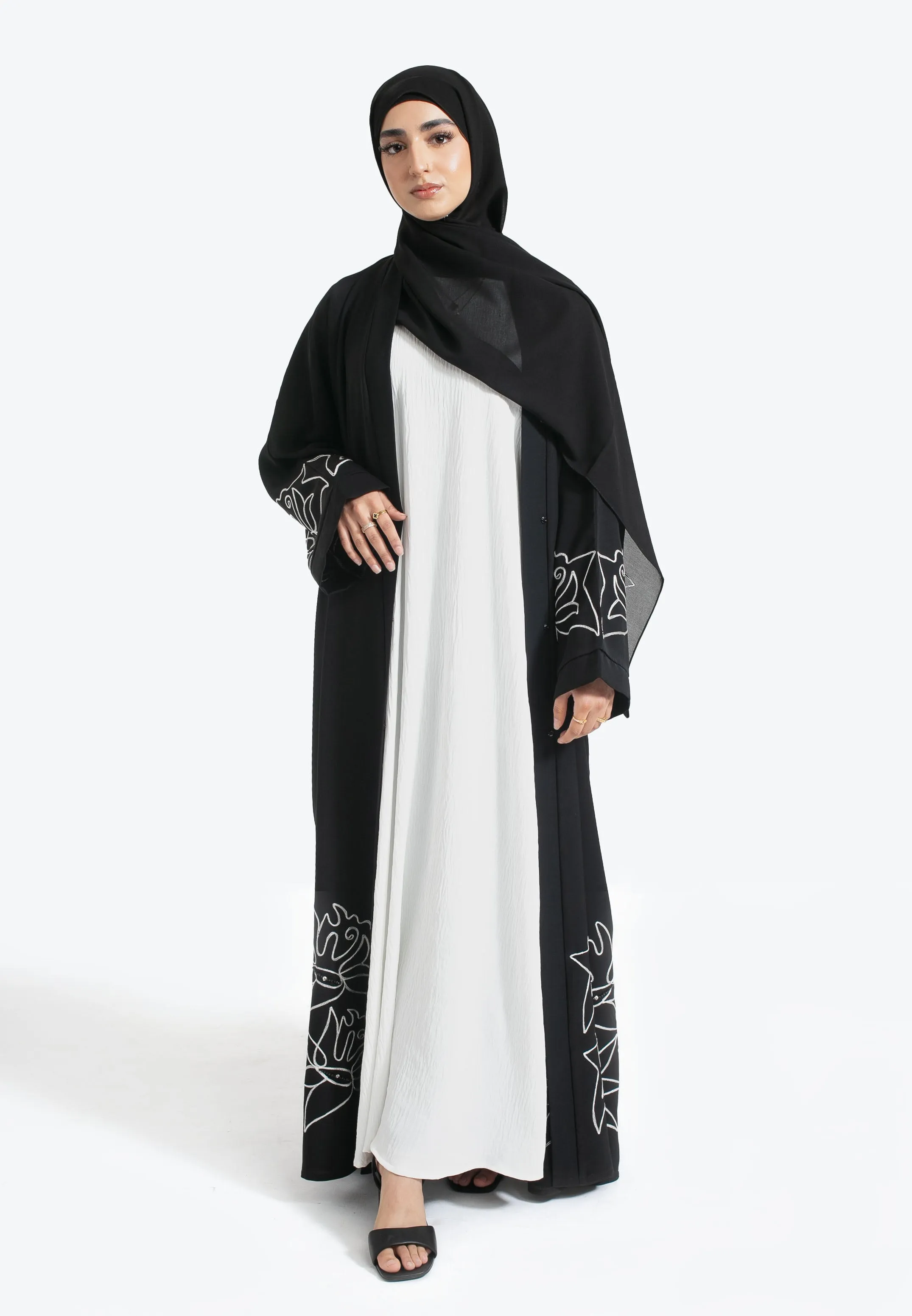 Premium Black Abstract Open Abaya