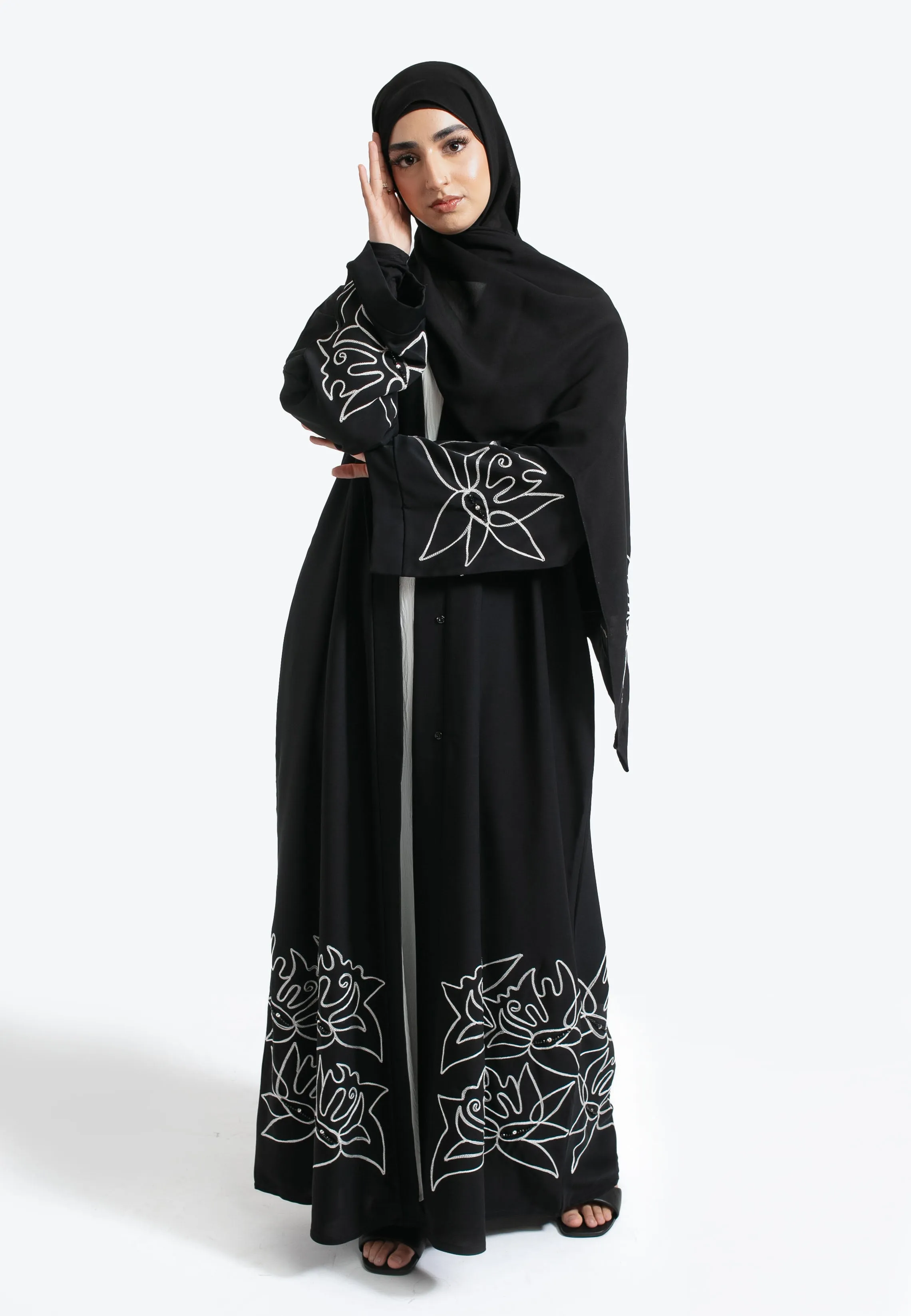 Premium Black Abstract Open Abaya