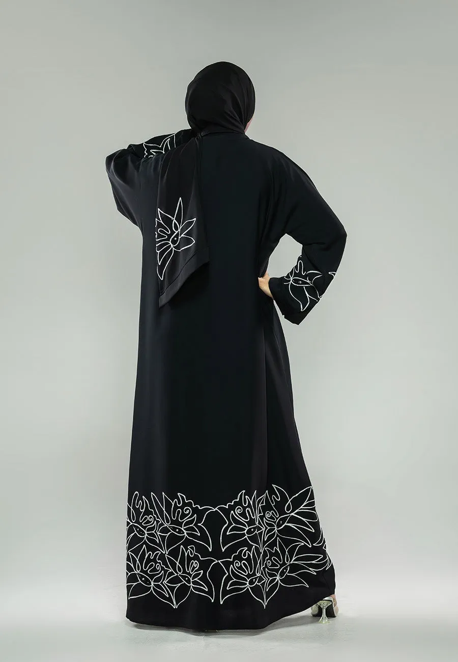Premium Black Abstract Open Abaya