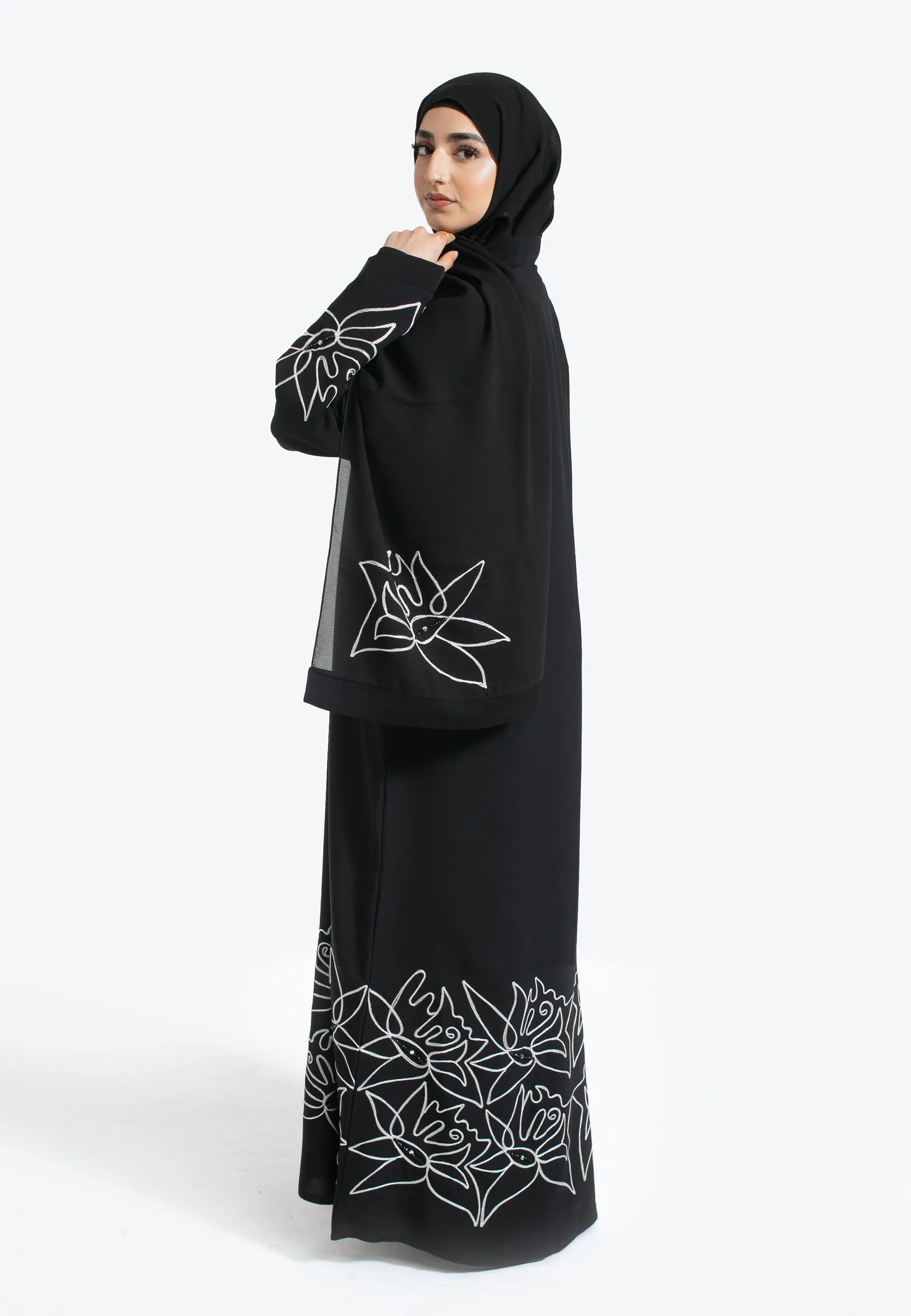 Premium Black Abstract Open Abaya