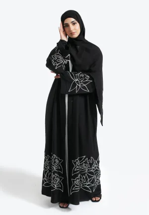 Premium Black Abstract Open Abaya
