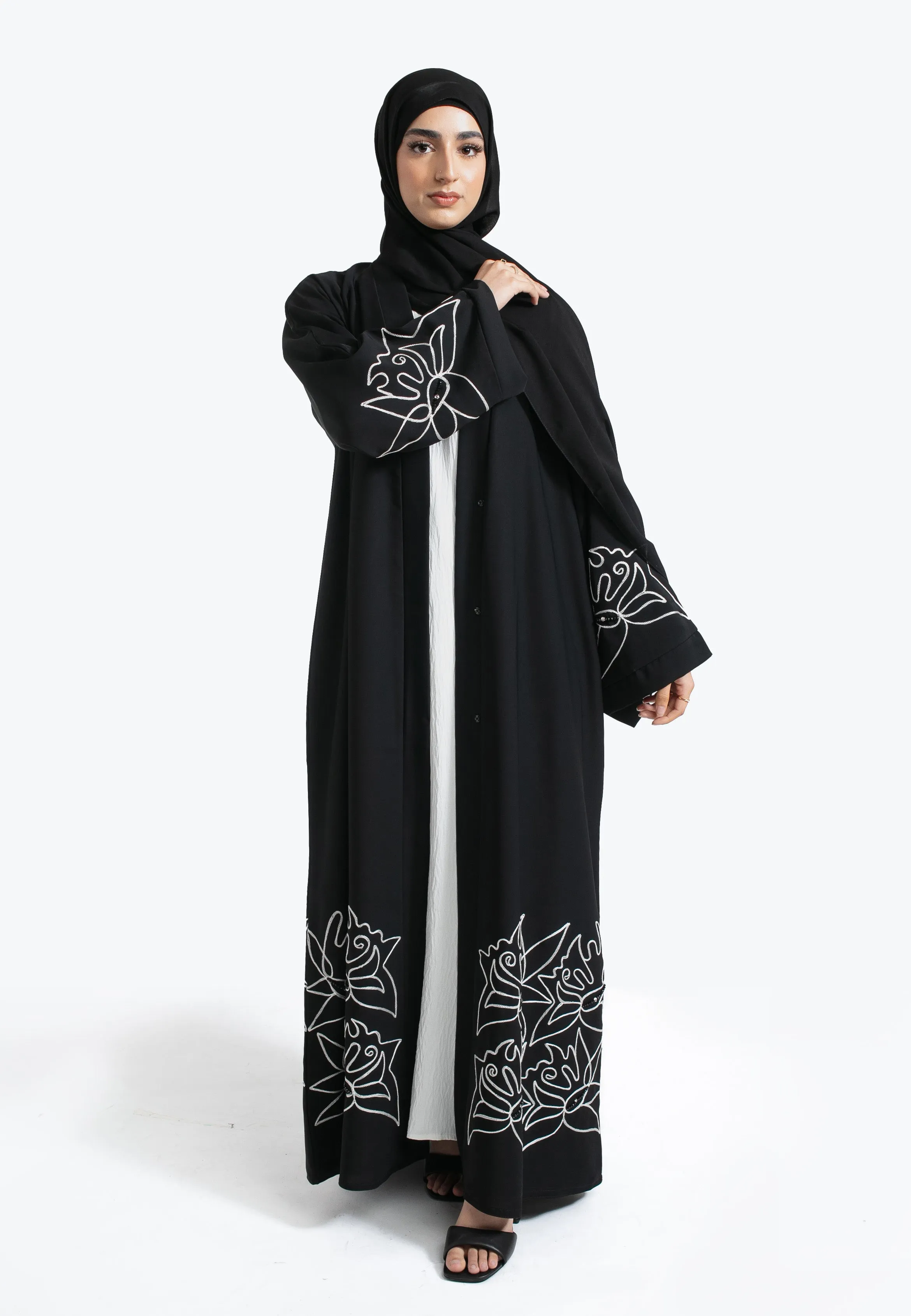 Premium Black Abstract Open Abaya