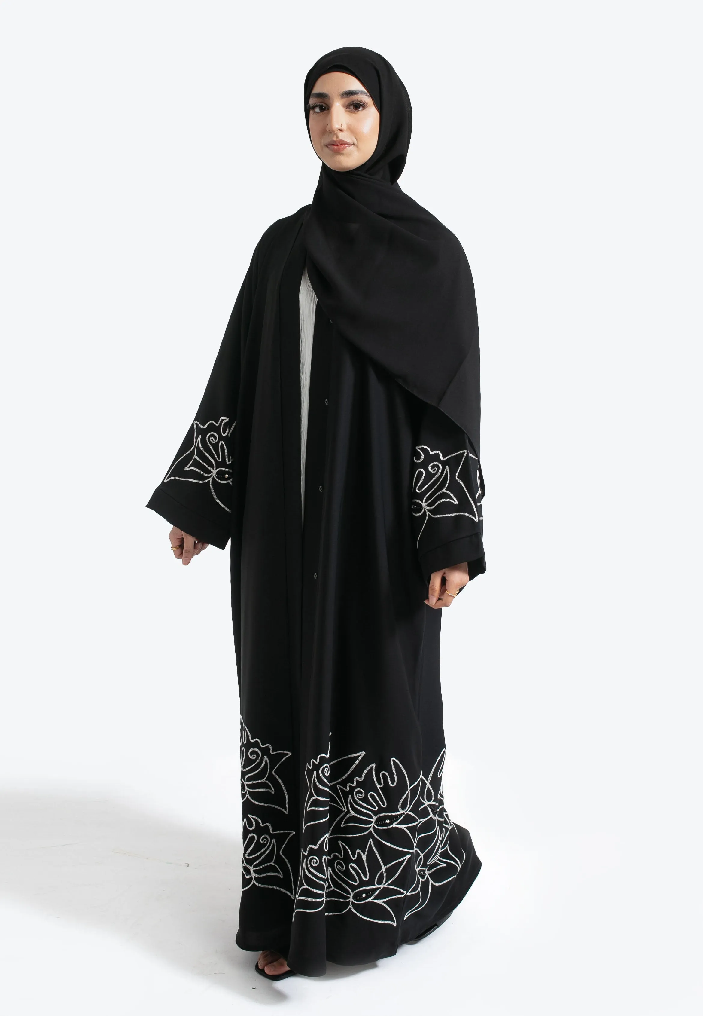 Premium Black Abstract Open Abaya