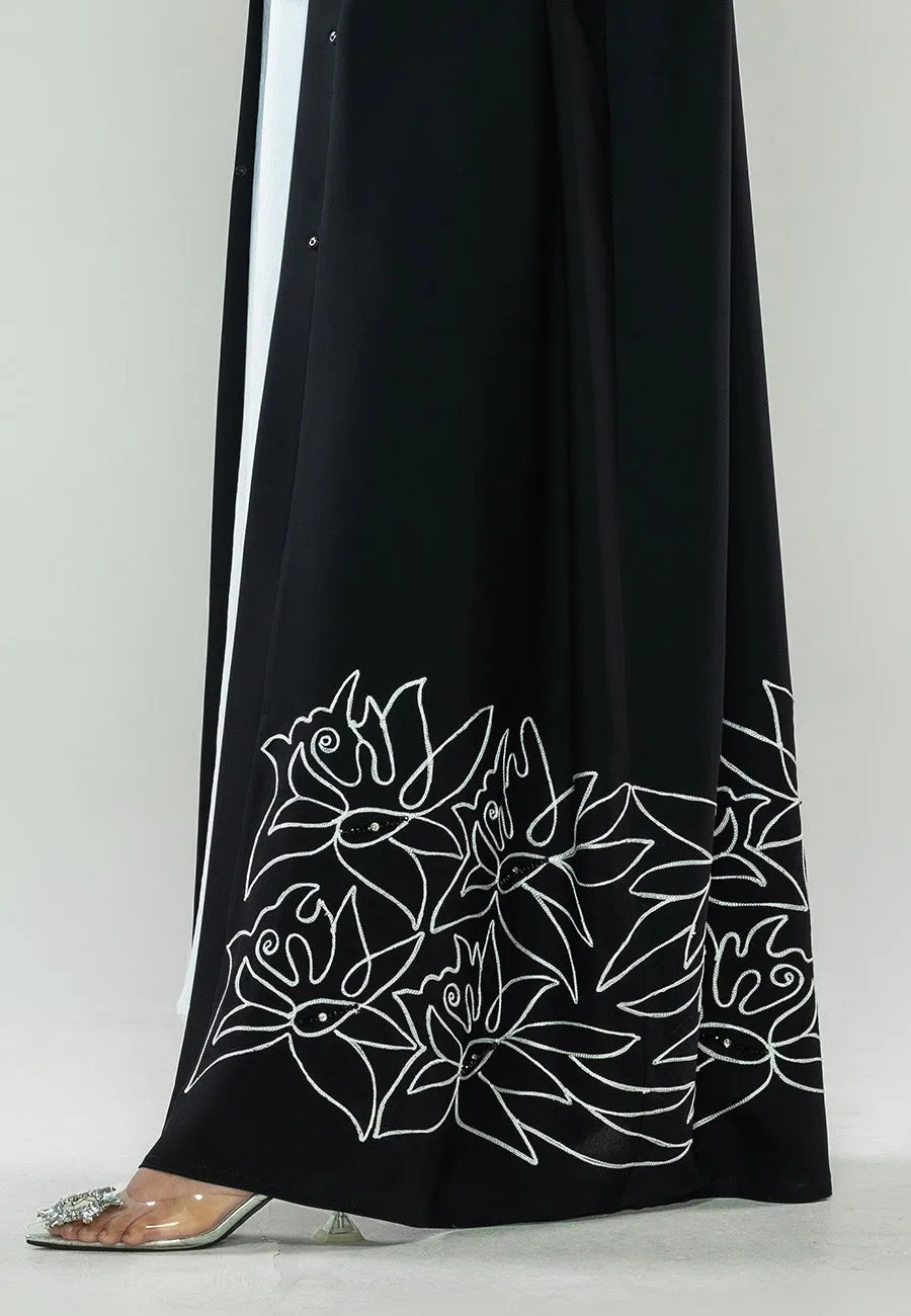 Premium Black Abstract Open Abaya