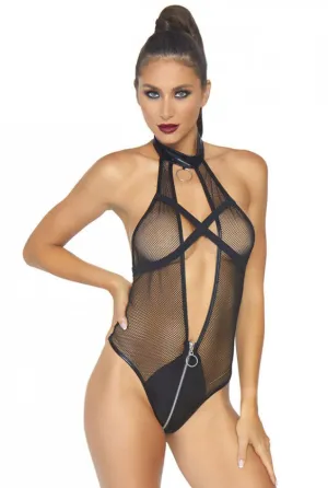 PU Black Open Back Halter Teddy