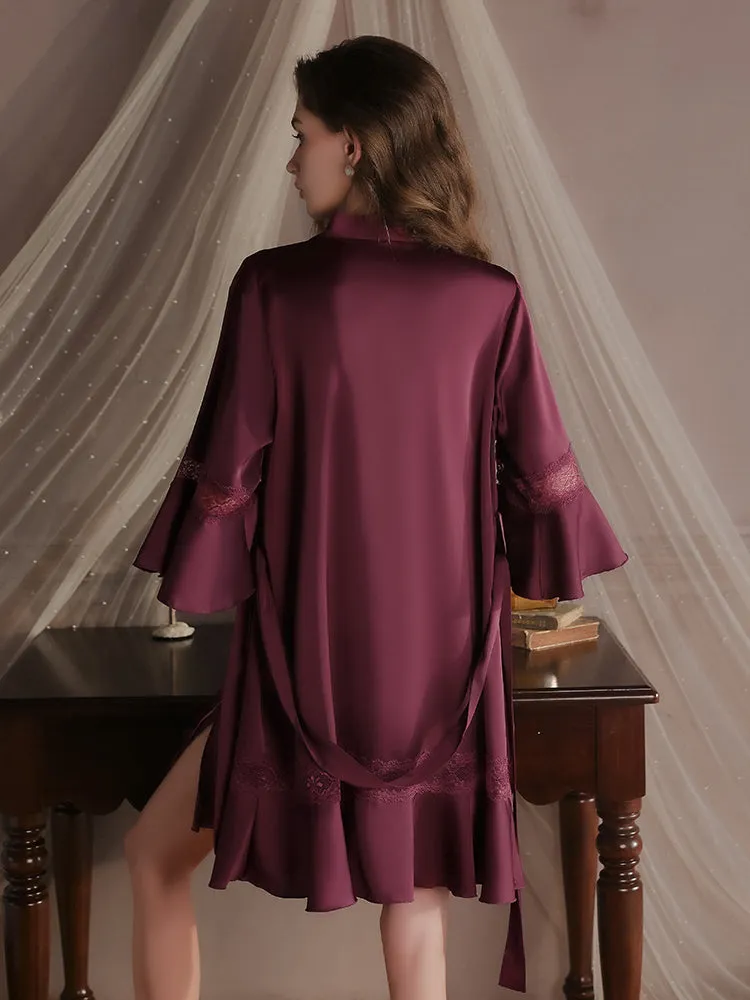 Purple Lace Slip Dress with Satin Robe
