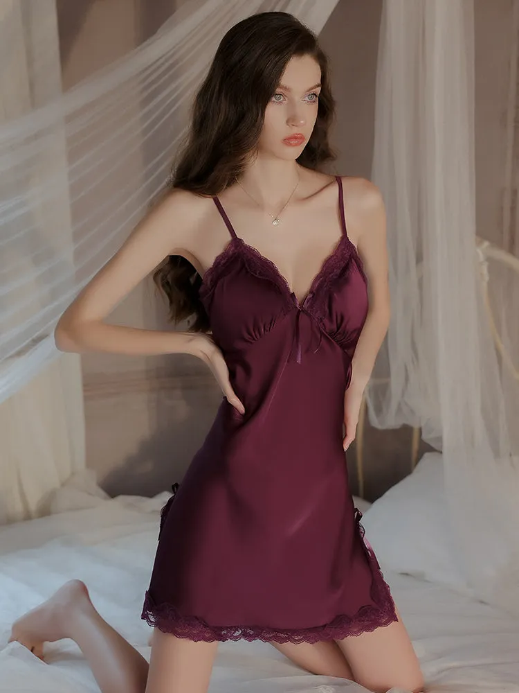 Purple Lace Slip Dress with Satin Robe