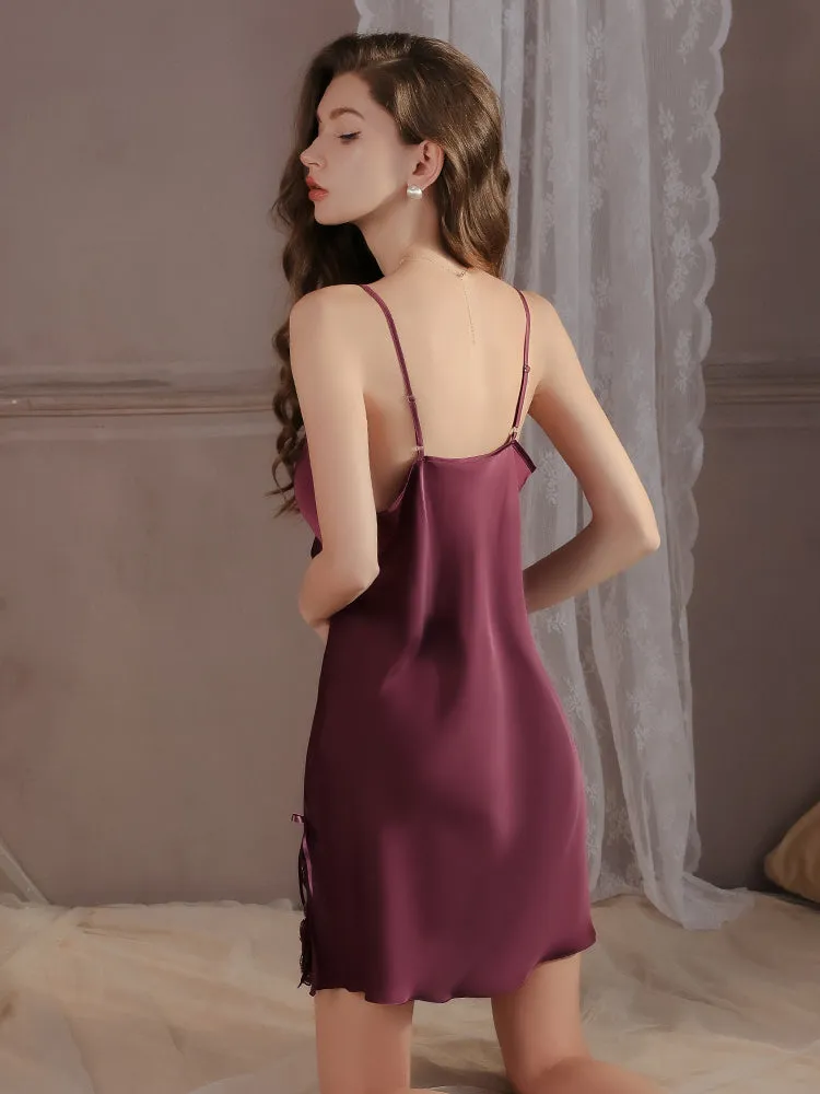 Purple Lace Slip Dress with Satin Robe