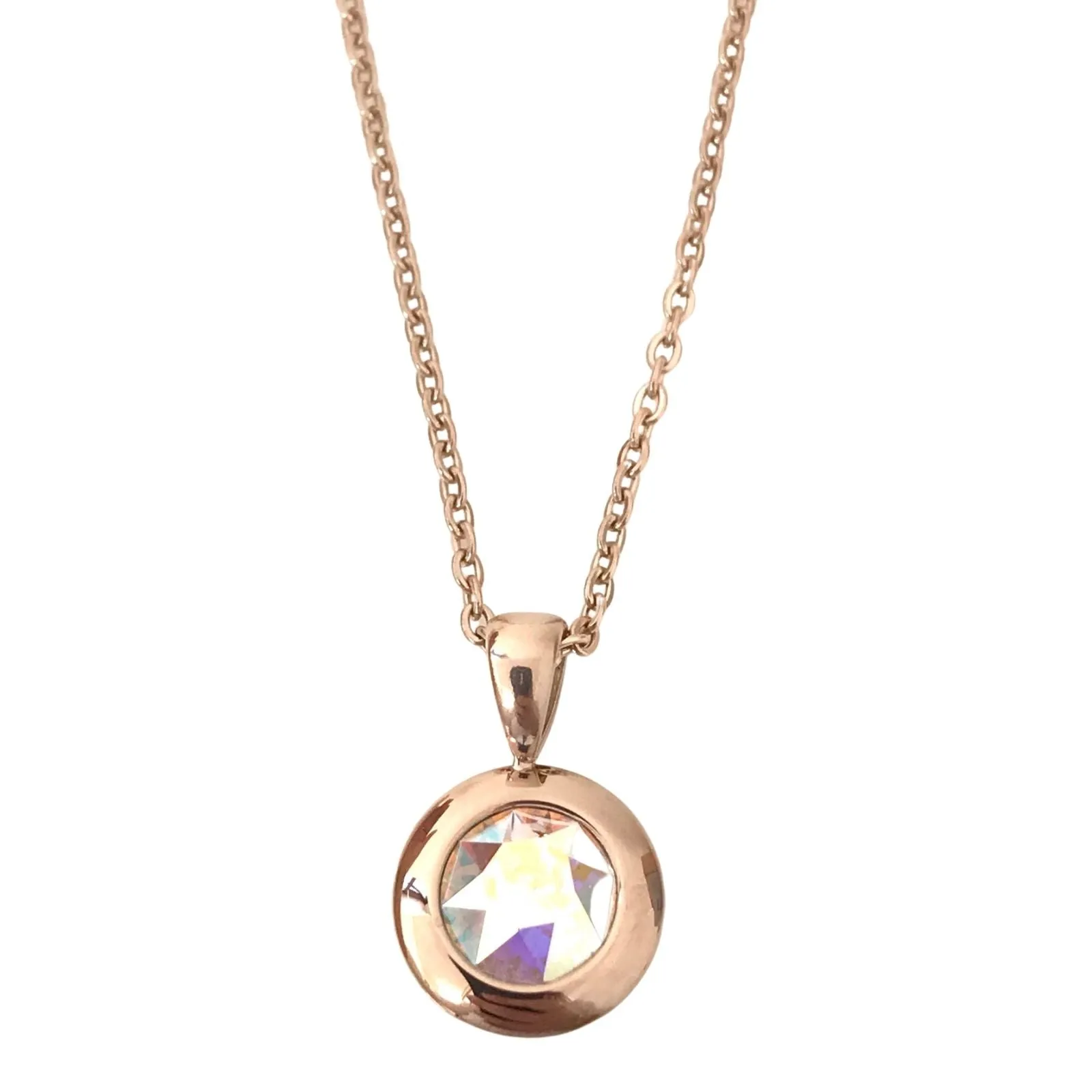Qudo Tondo Pendant Rose Gold Necklace - Crystal Aurora Boreale