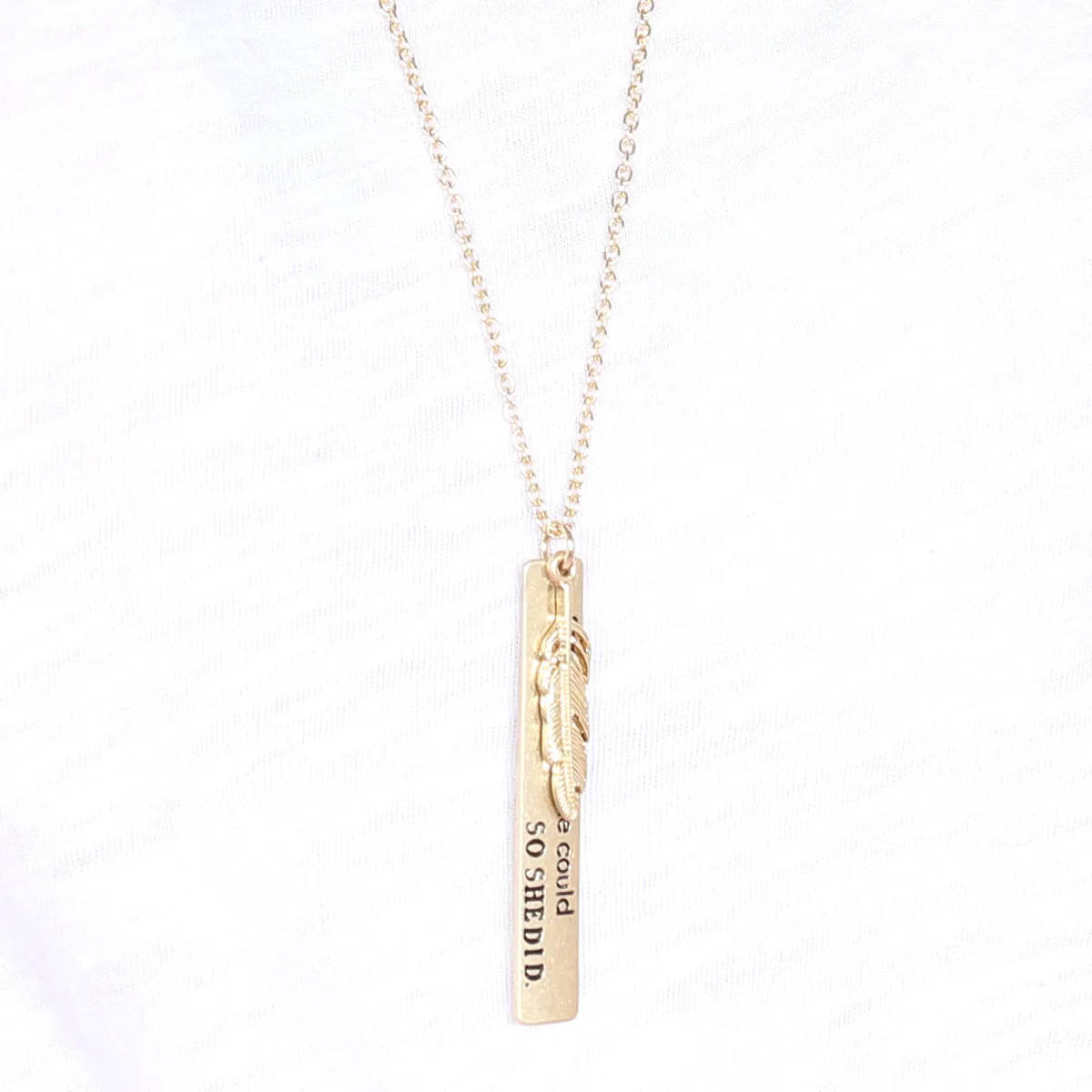 "SHE BELIEVED SHE COULD" MESSAGE CHARM PENDANT NECKLACE