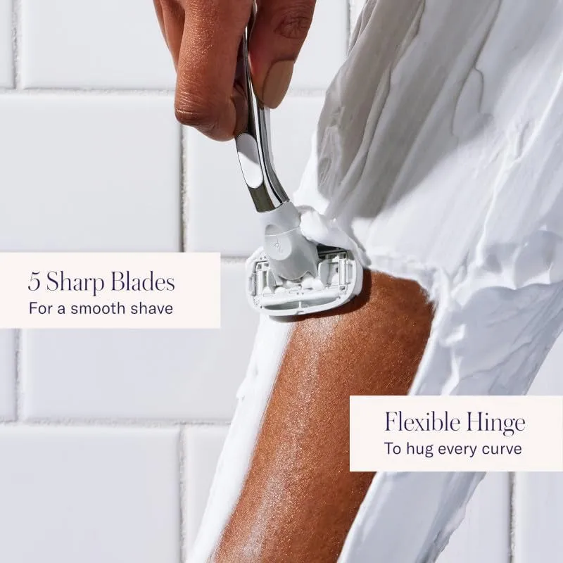 Razors for Women, 1 Women'S Razor Handle (Chrome), 5 Blade Razor for Women with Aloe and Shea Butter Glide Strips