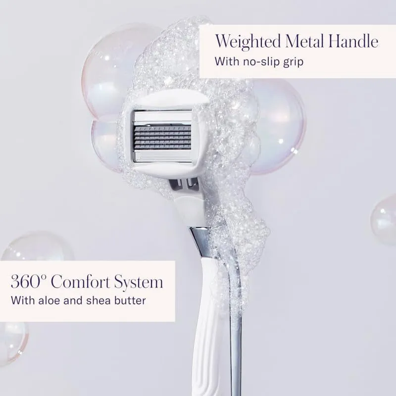 Razors for Women, 1 Women'S Razor Handle (Chrome), 5 Blade Razor for Women with Aloe and Shea Butter Glide Strips
