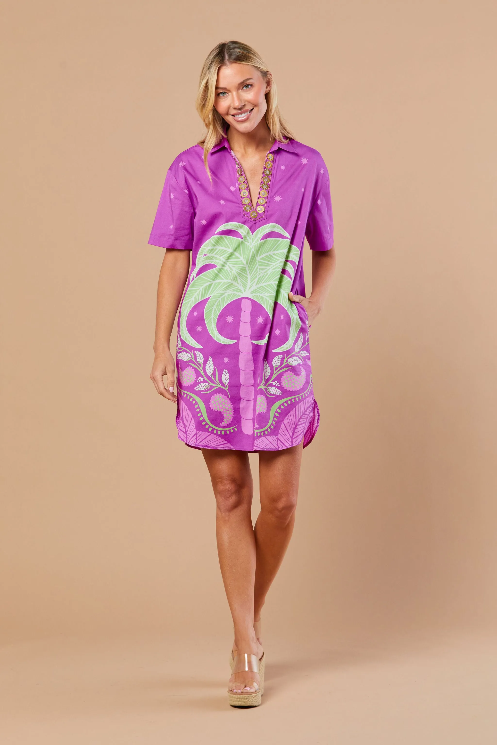 Rhodes Dress in Orchid Palmetto