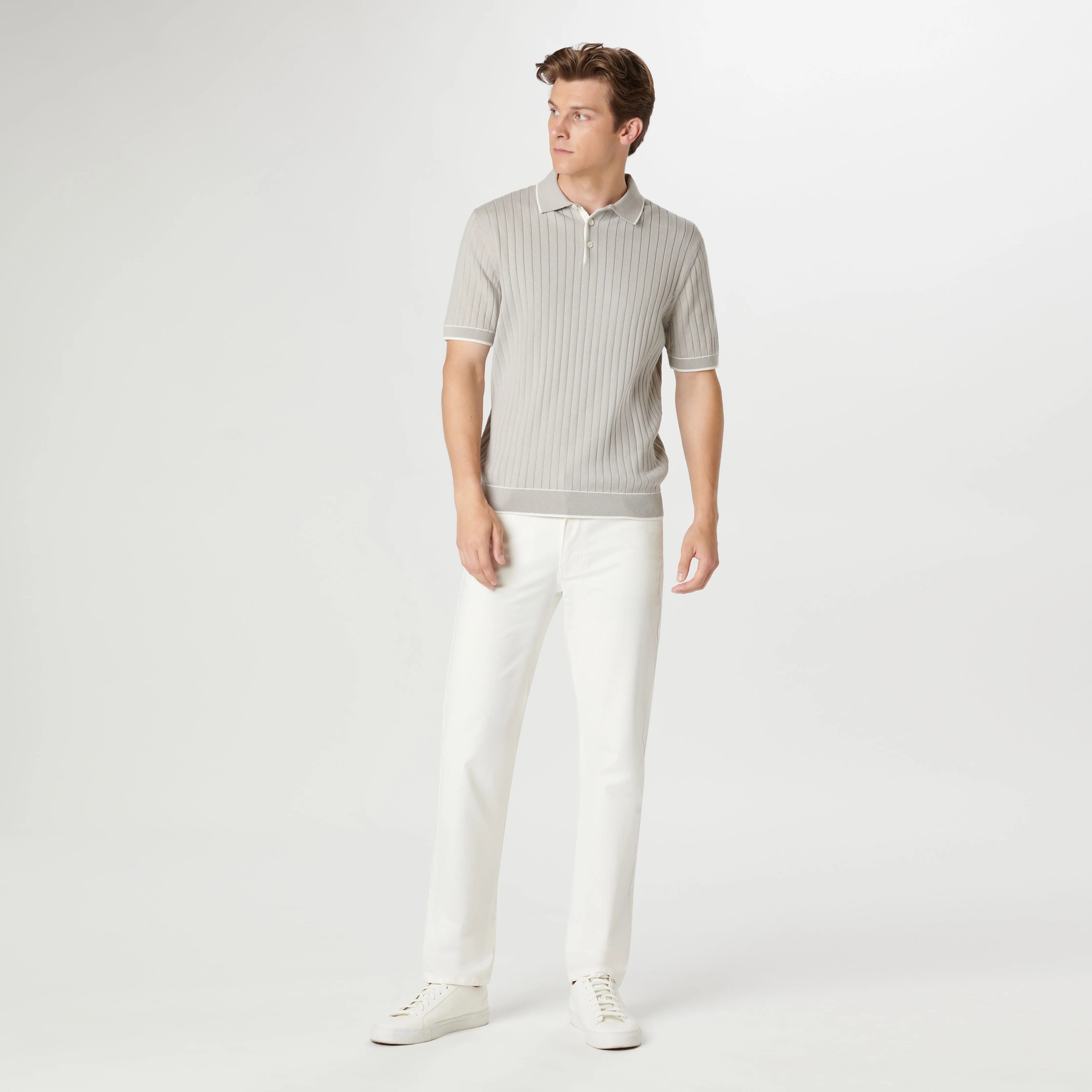 Rib Stitch Short Sleeve Polo Sweater