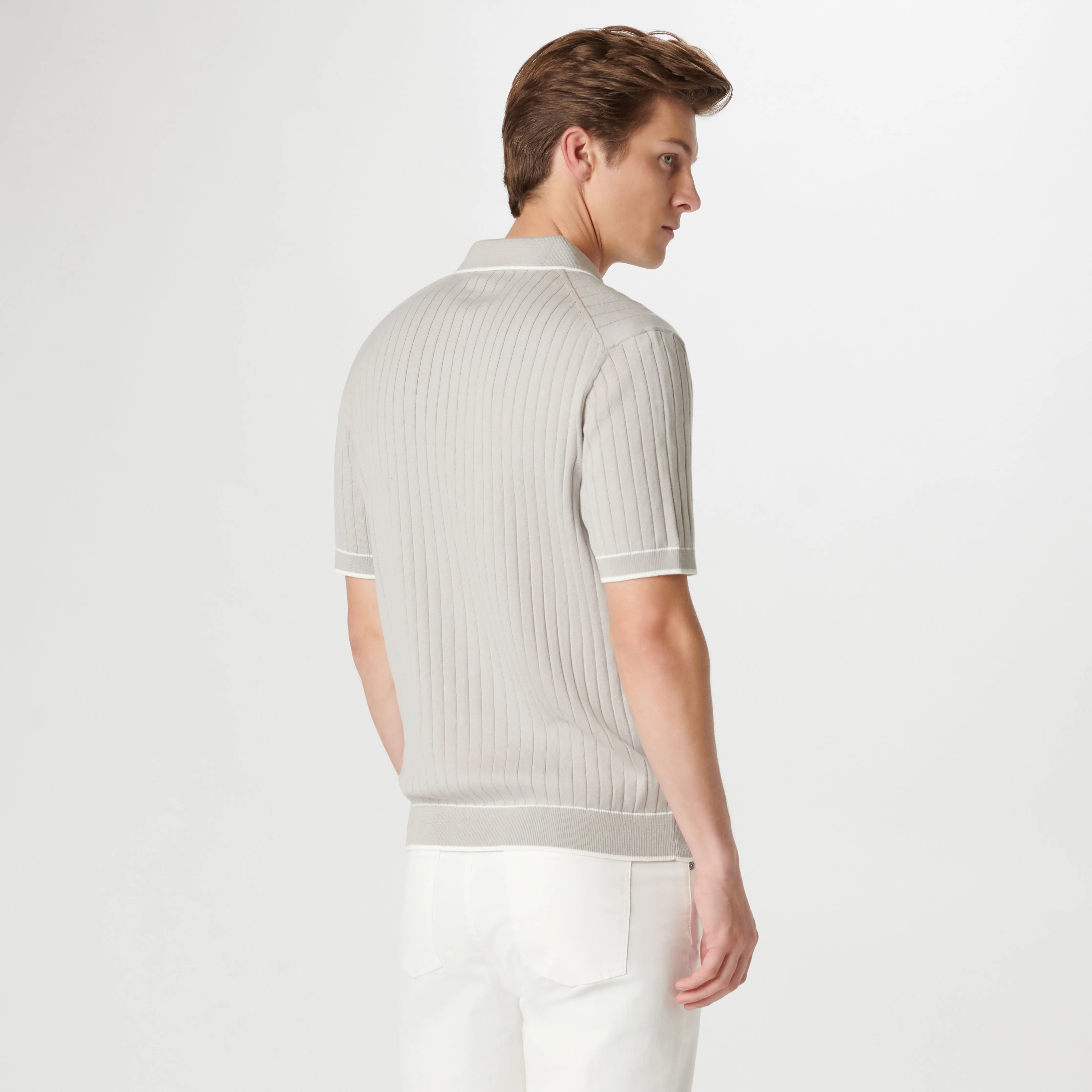 Rib Stitch Short Sleeve Polo Sweater