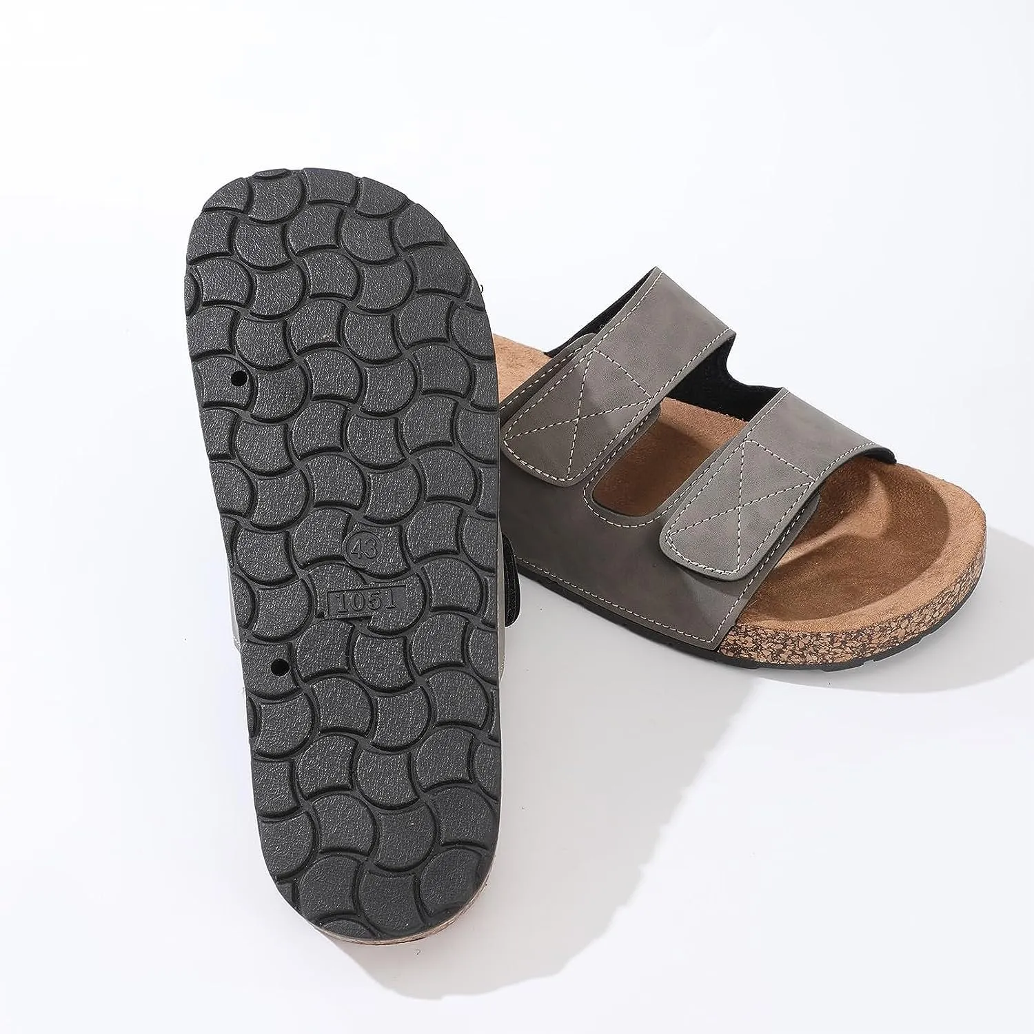 Roxoni Men's Dual Velco Straps Suede Covered Moulded Faux Cork Midsole Eva Rubber Sole