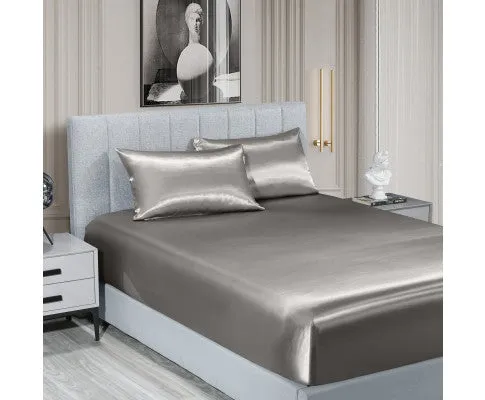 Royal Comfort Satin Sheet Set 3 Piece Fitted Flat Sheet Pillowcases - Charcoal