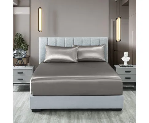 Royal Comfort Satin Sheet Set 3 Piece Fitted Flat Sheet Pillowcases - Charcoal