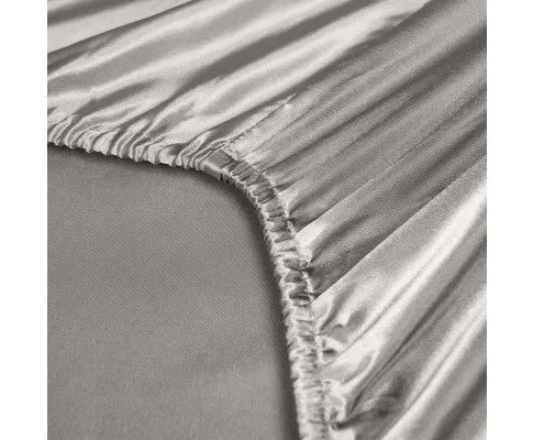 Royal Comfort Satin Sheet Set 3 Piece Fitted Flat Sheet Pillowcases - Charcoal