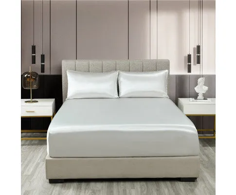 Royal Comfort Satin Sheet Set 3 Piece Fitted Flat Sheet Pillowcases - Silver