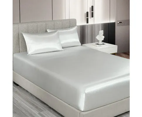 Royal Comfort Satin Sheet Set 3 Piece Fitted Flat Sheet Pillowcases - Silver