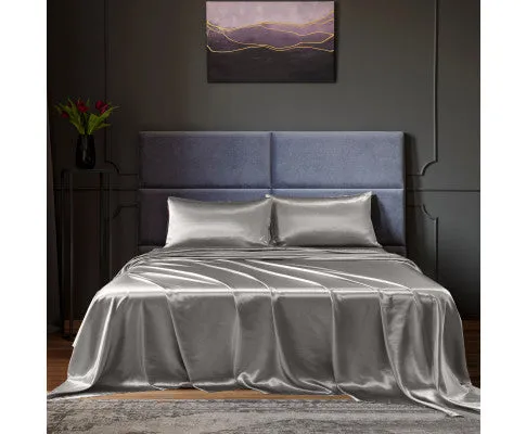 Royal Comfort Satin Sheet Set 4 Piece Fitted Flat Sheet Pillowcases - Charcoal