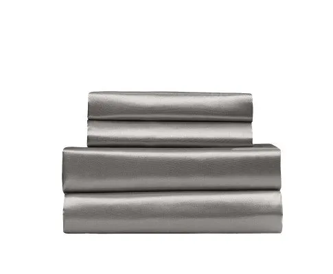 Royal Comfort Satin Sheet Set 4 Piece Fitted Flat Sheet Pillowcases - Charcoal