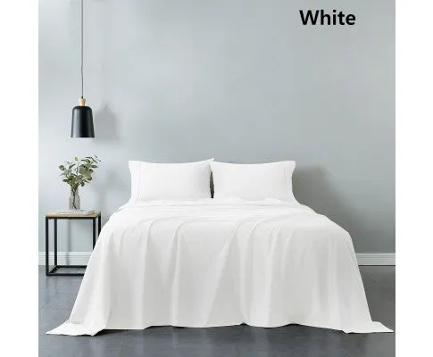 Royal Comfort Vintage Washed 100% Cotton Sheet Set Fitted Flat Sheet Pillowcases - WHITE
