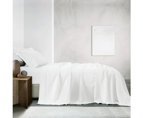 Royal Comfort Vintage Washed 100% Cotton Sheet Set Fitted Flat Sheet Pillowcases - WHITE