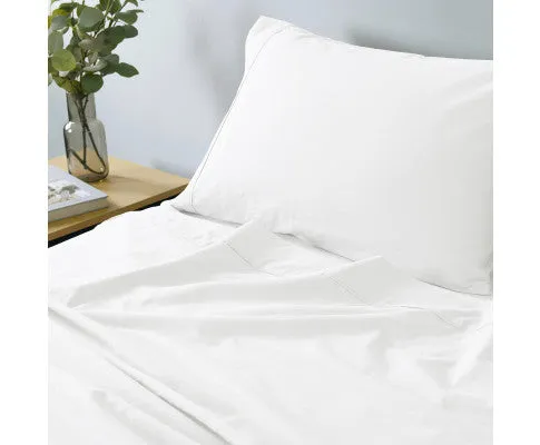 Royal Comfort Vintage Washed 100% Cotton Sheet Set Fitted Flat Sheet Pillowcases - WHITE