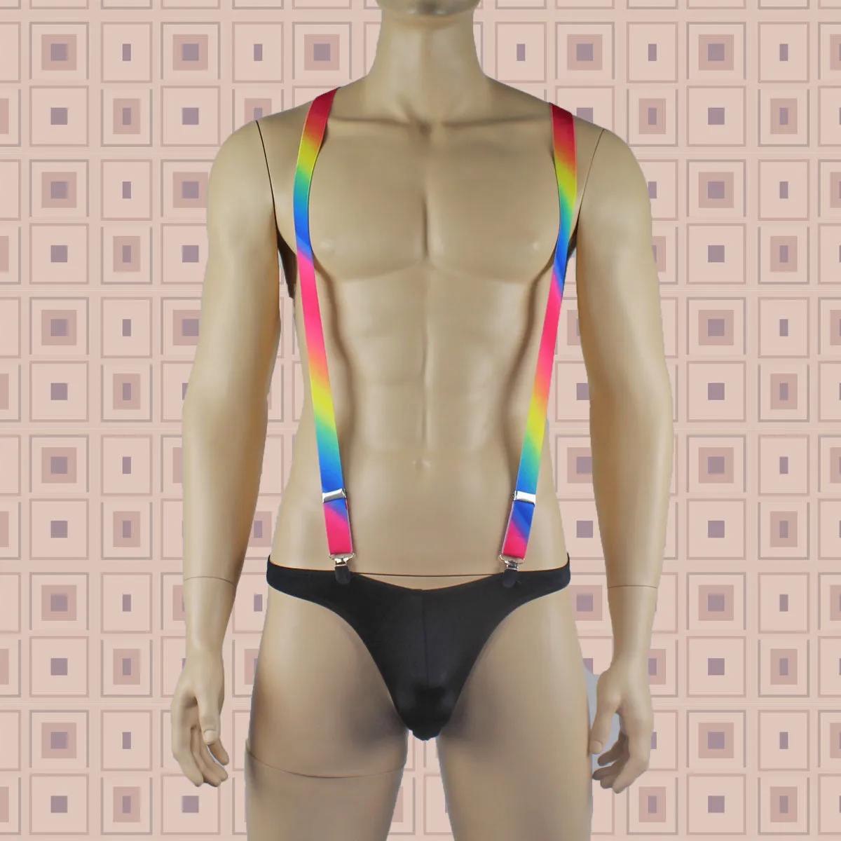 SALE - Stretch Elastic Clip on Suspender Braces Tie Dye Rainbow