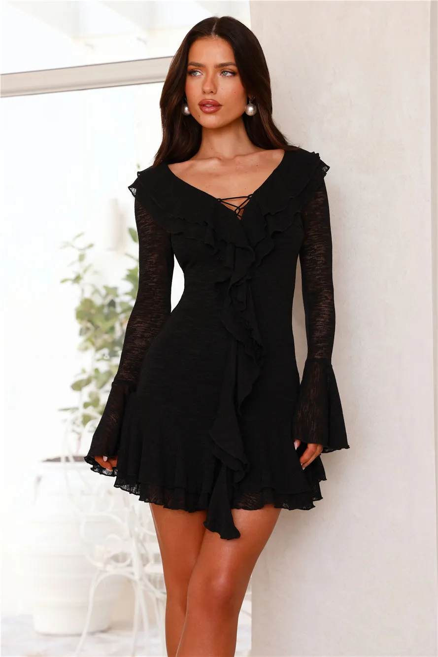 Sea Spray Long Sleeve Mini Dress Black