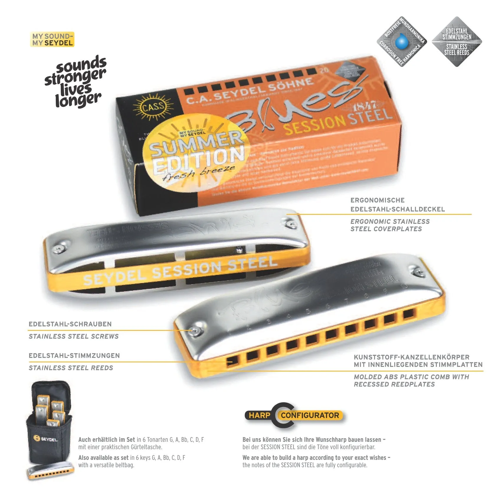 Seydel Blues SESSION STEEL Special Summer Edition Diatonic Harmonica
