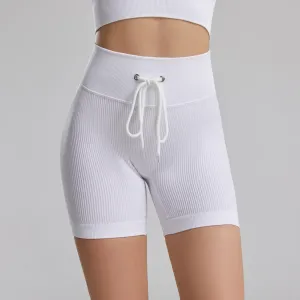 Shorty High-Rise Ribbed Drawstring Biker Shorts