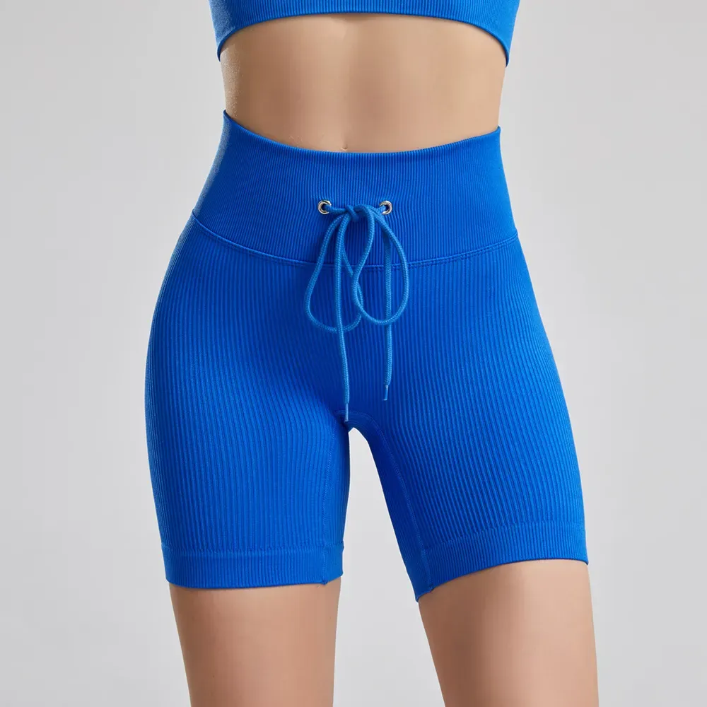 Shorty High-Rise Ribbed Drawstring Biker Shorts